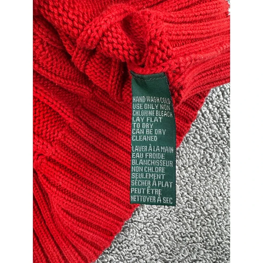 Lauren Ralph Lauren Sweater Mens Medium Red Cable Knit Cotton Crew Neck RLL Logo